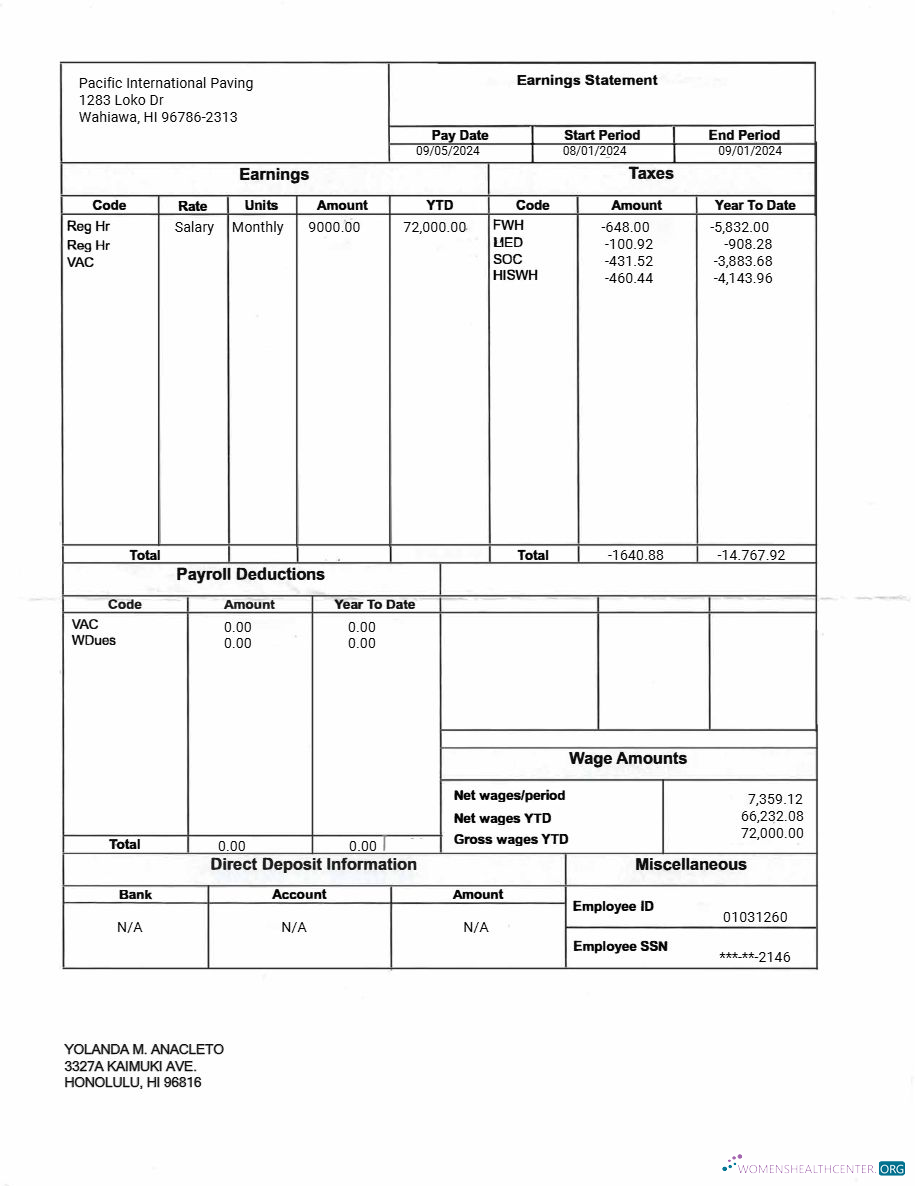 Download Pacific International Paving earnings statement template in Word and PDF formats.pdf, 1 Photoshop template